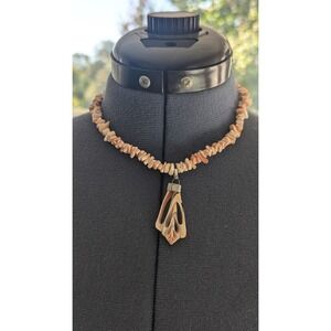 Coral Chip Necklace Shell Pendant Womens Beaded Beachy Jewelry